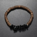 Bracciale bohémien con pietre naturali e guscio di cocco nei colori marrone e nero - Ossidiana