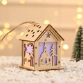 Lighted wooden house ornament with purple LED and festive laser-cut church design - Medium Church