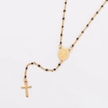 Collana rosario bohémien dorata a Y con perline nere e ciondolo a forma di croce - Nero