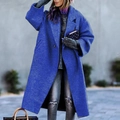 Outdoor street photography of a long royal blue lapel wool coat for women in a loose fit - S / Blue
