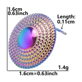 Detailed size view of rainbow stainless steel geometric round earring measuring 1.6cm - Pointed Dot Round (D83) / AB Color