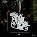 Sparkling white Christmas sleigh decoration with glitter, 12cm hanging ornament for holidays - Gift Cart Style