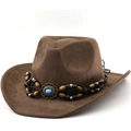 Bohemian donkerbruine suède cowboyhoed met turquoise kralenband versiering - M (56-58cm) / koffiekleur
