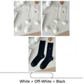 Lot de trois paires de chaussettes style ballet avec broderie nœud en blanc et noir - Taille unique / 3 Paires-Blanc+Blanc Cassé+Noir