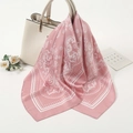 Pink paisley faux silk square scarf with floral pattern draped on a beige handbag - 70-70cm / Pink Paisley (FJ016-9)