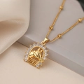 Collana albero della vita dorata con ciondolo a cavallo e cristalli di zircone brillanti - Testa di Cavallo (24129)