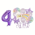 Macro view of purple number 4 foil balloon with Happy Birthday star and round balloons - Number 4 Set