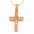 Hip hop titanium steel necklace with gold cross pendant and pink zircon crystals - Gold Pink