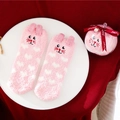 Pink coral fleece Christmas socks with cartoon ears and heart patterns in a clear gift ball - Kids Size (Without Ball) / Pink Cat