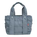 Grey-blue quilted nylon tote bag with horizontal stitching and golden rivet details - Large / Light Blue
