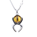 Gothic punk devil eye pendant with silver horn claw and yellow pupil on stainless steel chain - Yellow Evil Eye Style (B1207)