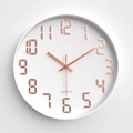 Orologio da parete moderno bianco con numeri 3D in oro rosa e movimento al quarzo - Cornice Bianca Quadrante Oro Rosa