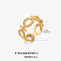 Golden stainless steel adjustable ring featuring a hollow XO geometric pattern - Cross Style (ZN003G)