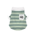 Green and white striped dog polo shirt featuring a small pocket with Hello World print - M / Green