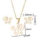 Golden butterfly jewelry set featuring necklace and earrings with detailed size dimensions - Gold Butterfly Style (003)