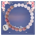 Bracelet en perles roses sur carte To My Best Mom avec pendentif cœur gravé - Rhodochrosite + Quartz Rose