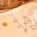 Silver titanium steel necklace with floral clovers and water drop crystal pendants - Silver White Shell Necklace (C518)