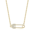Détail du collier pendentif épingle de sûreté dorée avec incrustation de zircone - Or