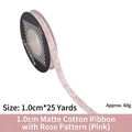 Pink floral matte cotton ribbon roll for gift wrapping and floral decoration, 1cm width - Matte Cotton / 1.0cm Wide * 25 Yards / Floral Pattern Pink