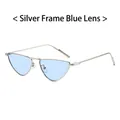 Cat eye metal sunglasses with silver frame and light blue transparent lenses - Silver Frame Blue Lens