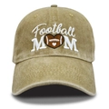 Vintage washed khaki baseball cap with white Football MOM embroidery and heart graphic - Khaki