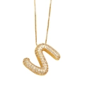 Collier chic en or avec pendentif lettre S orné de zircons blancs sur chaîne gourmette - S
