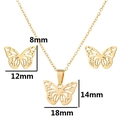 Three-piece gold hollow butterfly pendant necklace and stud earrings set with dimensions - Butterfly / Gold