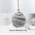 Grey 6cm felt pom pom Christmas ornament with decorative bead and jute hanging rope - Diameter 6cm/8.5g / Gray