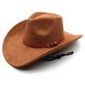 Classic caramel brown suede western cowboy hat with adjustable chin strap and leather band - M (56-58cm) / Khaki