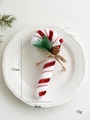 Red and white candy cane ornament with pine cones, berries, and jute bow for Christmas tree - Candy Cane with Pine Cone