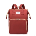 Red multifunctional diaper backpack with beige zippers and sun engraving detail - Red Basic