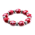 Bohemian style beaded bracelet with vibrant red faceted beads and polished silver beads - Red Faceted Beads With Silver Round Beads Style (KB99063-Z)