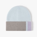Light blue and grey color-block knit beanie hat with striped cuff for winter - One Size / Light Blue