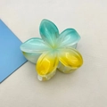 Blue and yellow gradient plumeria flower hair claw clip with a glossy acrylic finish - Frangipani Hair Clip / 8x7x4cm / Lake Blue and Yellow Gradient