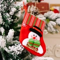 Red knit Christmas stocking with snowman pattern, green bow and golden embroidery - SDW038 Snowman Stocking