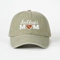 Vintage green washed cotton baseball cap with white Football Mom embroidery and heart - Light Khaki