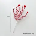 Red and white 40cm Christmas candy cane stick with plush balls for tree decoration - Red White Striped Curved Pick