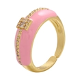 Detail of gold adjustable ring with pink enamel filling and square zircon clusters - Pink