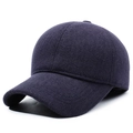 Winter baseball cap for men in navy blue wool fabric with thick fleece lining and ear protection - Adjustable / Navy Blue