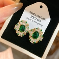 Silver 925 gold-plated oval emerald zircon earrings displayed on black velvet - 18K Gold Plated Rhombus Stud Earrings (925 Sterling Silver Earring Post)