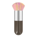 Portable chubby makeup brush featuring rainbow gradient bristles and ergonomic brown handle - Small Chubby Brown Silver Tube Rainbow Hair