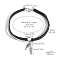 Bohemian double-layer black suede choker with silver feather and turquoise stone pendant - N2111-12 Black Double Layer Feather Choker