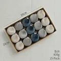 Set of 15 flocked Christmas balls in grey and beige tones with silver hanging loops - 8cm-15Pcs Grey Blue Series