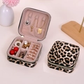 Portable square PU jewelry box with stylish leopard print and organized interior - PU Zipper - Leopard Print
