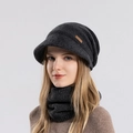 Ensemble d'hiver gris anthracite avec bonnet en maille à visière et tour de cou assorti - Noir