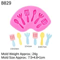 Pink silicone mold for cutlery shaped chocolates and 3D miniature resin kitchen tools - 3# Tableware Shape (B829) / Pink