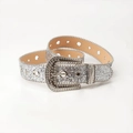 Silver sequin western belt with sparkling rhinestones and metallic studded buckle - Silver