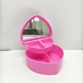 Boîte à bijoux rose en cœur avec deux couches, miroir intérieur et compartiments - Rose Foncé