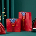 Chinese New Year red gift bags with gold patterns and wide cords for festive gifting - Blue and White Porcelain Knot - Vertical ① / 14L*7W*15H cm