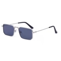 Classic silver metal rectangle sunglasses with dark gray lenses and black ear tips - Silver Frame / Grey Lens